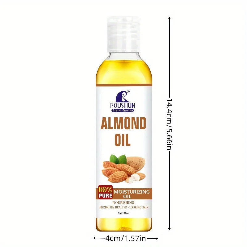 Huile Corps Amande Douce 118ml ROUSHUN - Hydratation Multi-Usages Visage Corps Mains Lèvres Yeux, Format Généreux