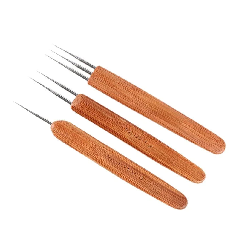 Crochet Dreadlocks Bois 0.5mm 0.75mm - Aiguille Tresses Locks Set 1/2/3pcs Manche Bois Outil Coiffure Professionnel