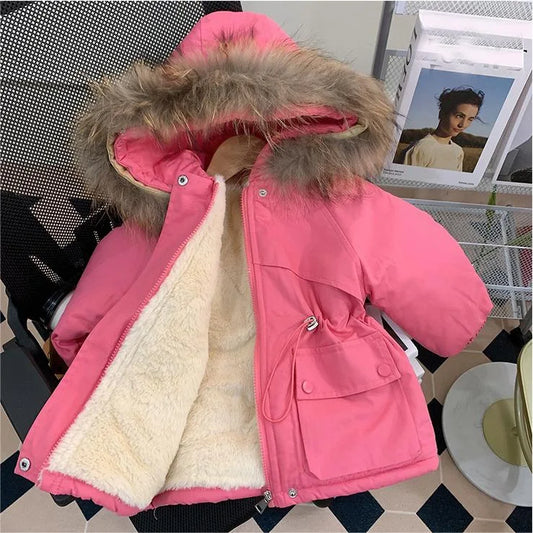 Manteau Enfant Hiver Peluche Épais - Parka Coupe-Vent Garçon Fille Longueur Moyenne - Veste Chaude