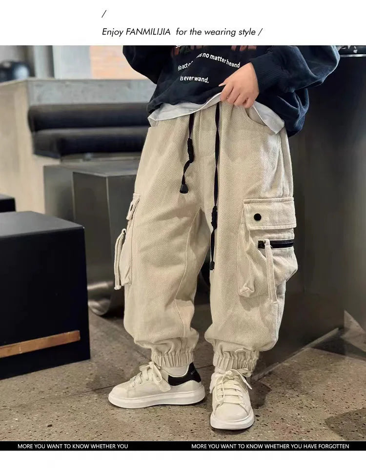 Pantalon cargo garçon streetwear - Style baggy décontracté