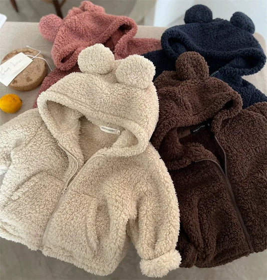 Veste Bébé Garçon Fille à Capuche Oreilles Ourson - Manteau Chaud Automne Hiver