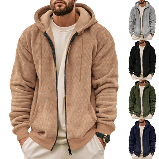 Pull Capuche Homme Zippé - Couleur Unie Loose Fit, Polyester Premium Chaud Printemps Automne