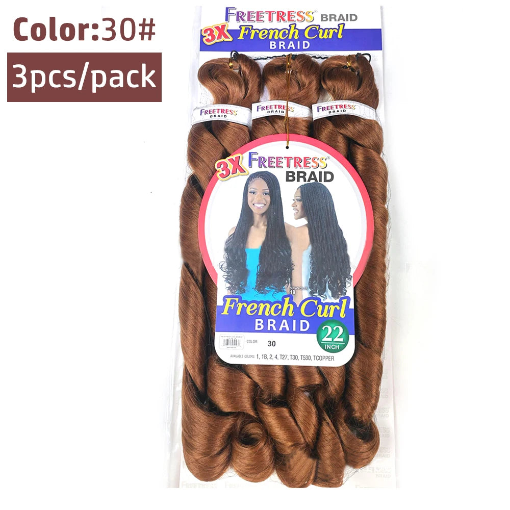 Extension Tresses French Curly 22 Pouces - Mèches Synthétiques Ondulées Loose Weave 3 Paquets