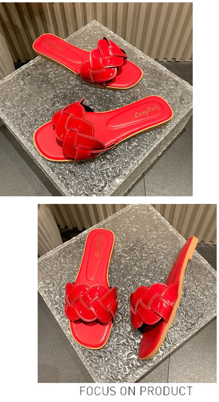 Mules Femme Bout Carré Été - Sandales Plates Large Casual Outdoor