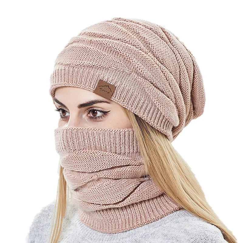 Ensemble Bonnet Écharpe Hiver Femme - Bonnet Tricoté Chaud Doublure Fourrure