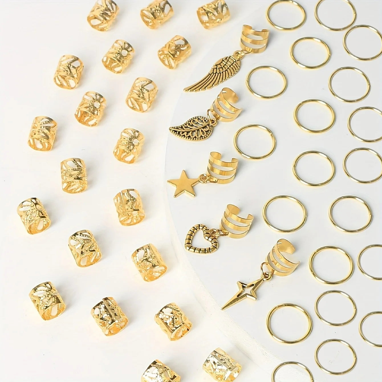 Lot de 45 Anneaux pour Tresses en Alliage - Bijoux Cheveux Dreadlocks Style Hippie pour Tresses Femmes et Filles