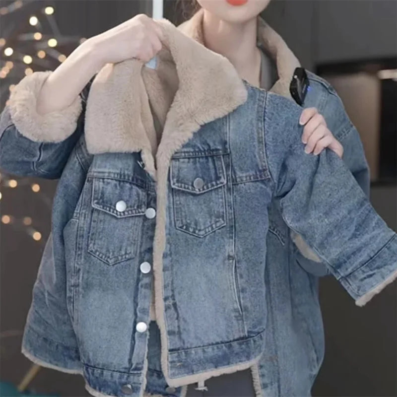 Veste Jean Fille - Doublée Velours Chaude Hiver Parka