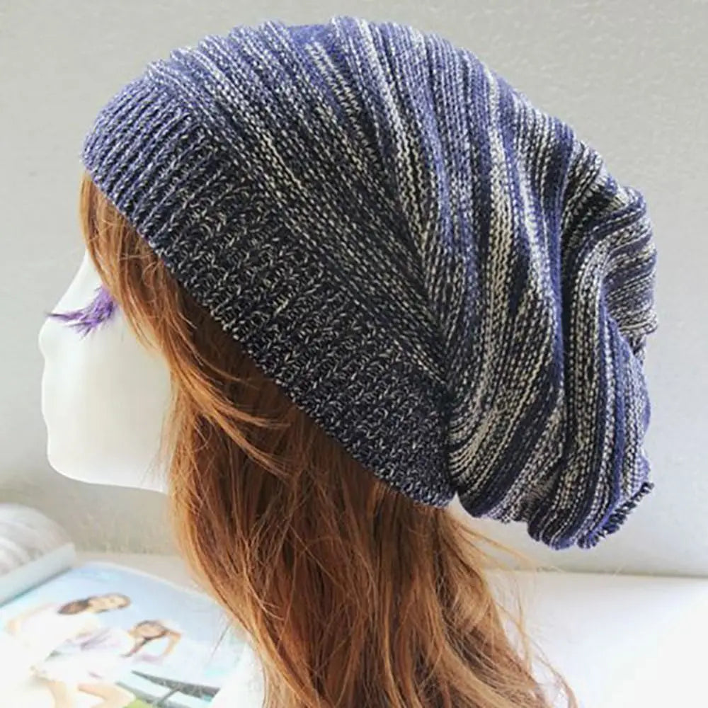 Bonnet Hiver Tricot Rayé Plissé - Laine Chaud Casual Mixte Outdoor