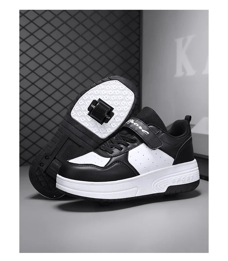 Chaussures Roller Skate Enfants Cuir - Sneakers Roues Amovibles Sport Outdoor Garçons Filles