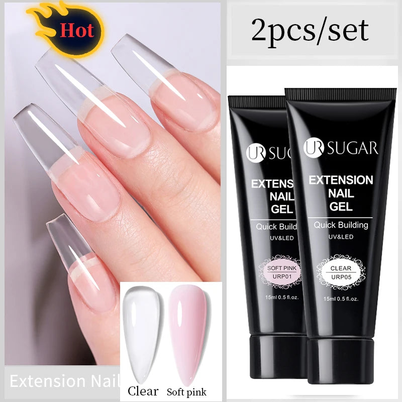 Gel Extension Ongles UR SUGAR 15ml - Soak Off UV LED Acrylique Cristal Blanc Transparent Nude Vernis Gel UV Construction