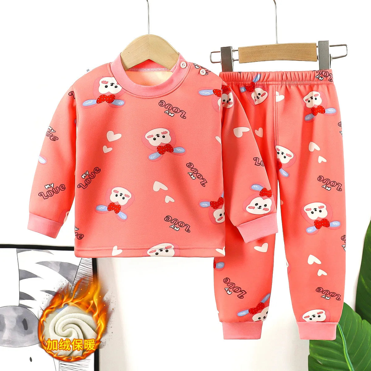 Pyjama Enfant Cartoon Automne Hiver - Ensemble 2 Pièces Épais & Chaud Col Rond