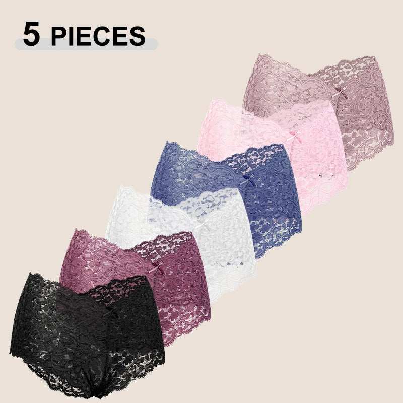 Lot de 5 Culottes Femme Dentelle Sexy - Shorty Transparent Nœud Papillon Respirant