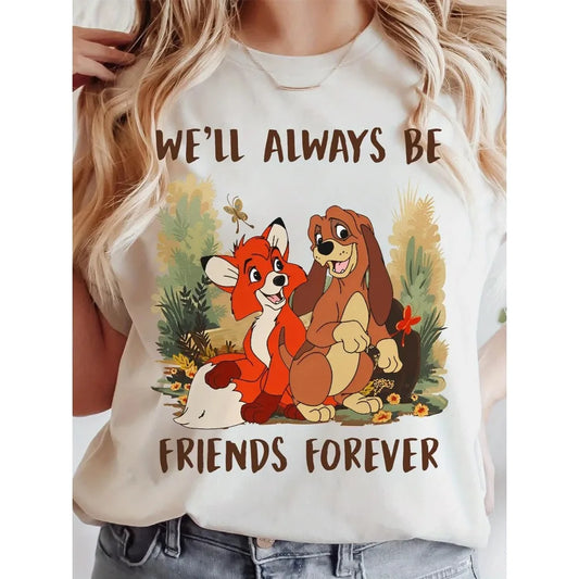 T-Shirt Femme Disney Rox et Rouky Amitié - 100% Coton Manches Courtes Confortable