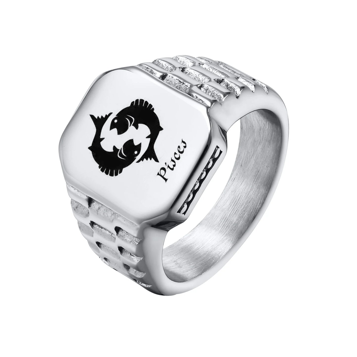 Bague Chevalière Zodiaque Acier Personnalisable - Homme Cadeau