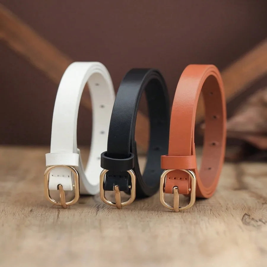 Lot de 3 Ceintures Fines Femme - Boucle Ovale Dorée Taille Polyvalente