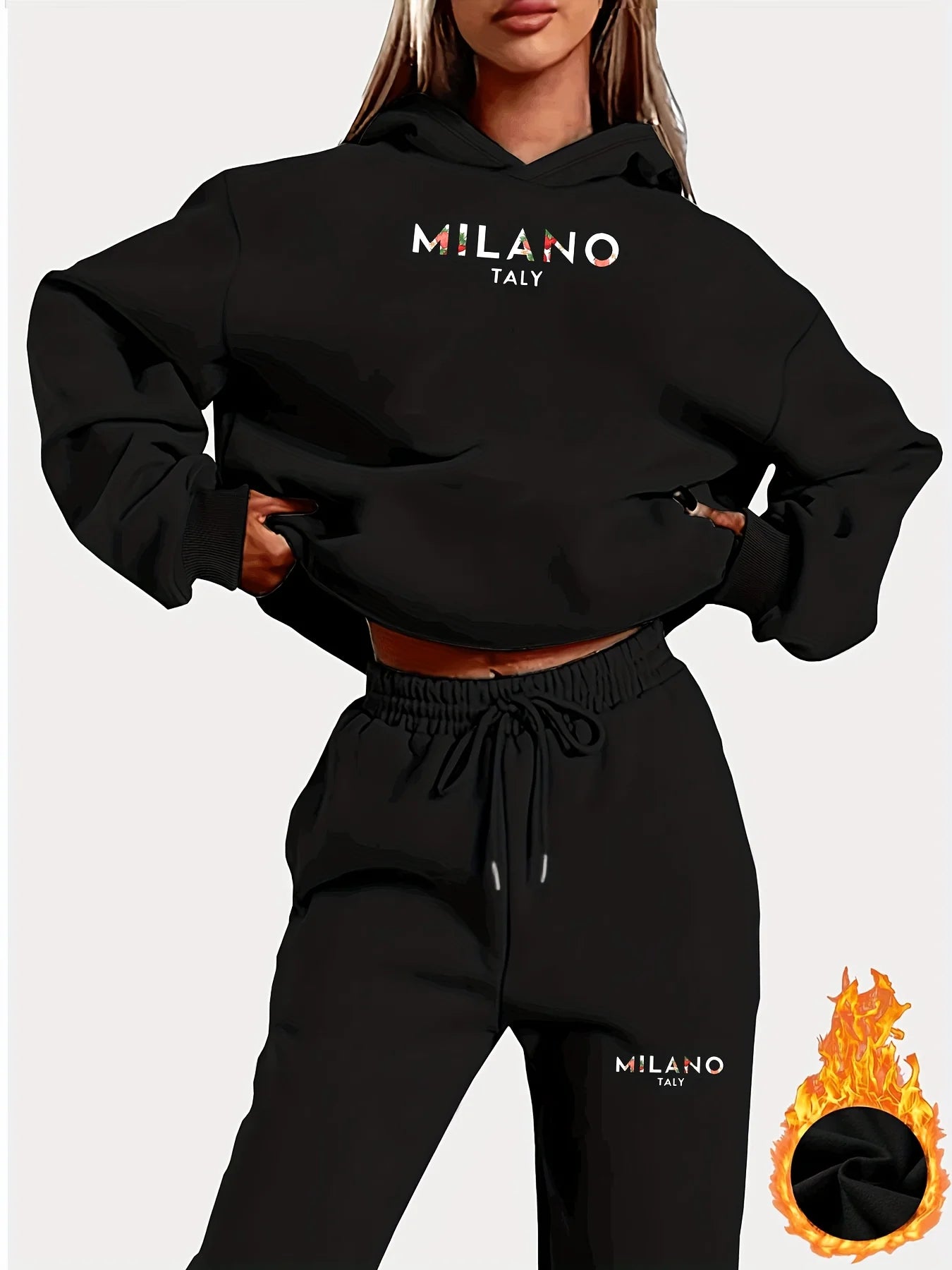 Ensemble Jogging Femme Milano Italia - Sweat à Capuche Peluche + Pantalon Sport, Automne Hiver Chaud Confortable