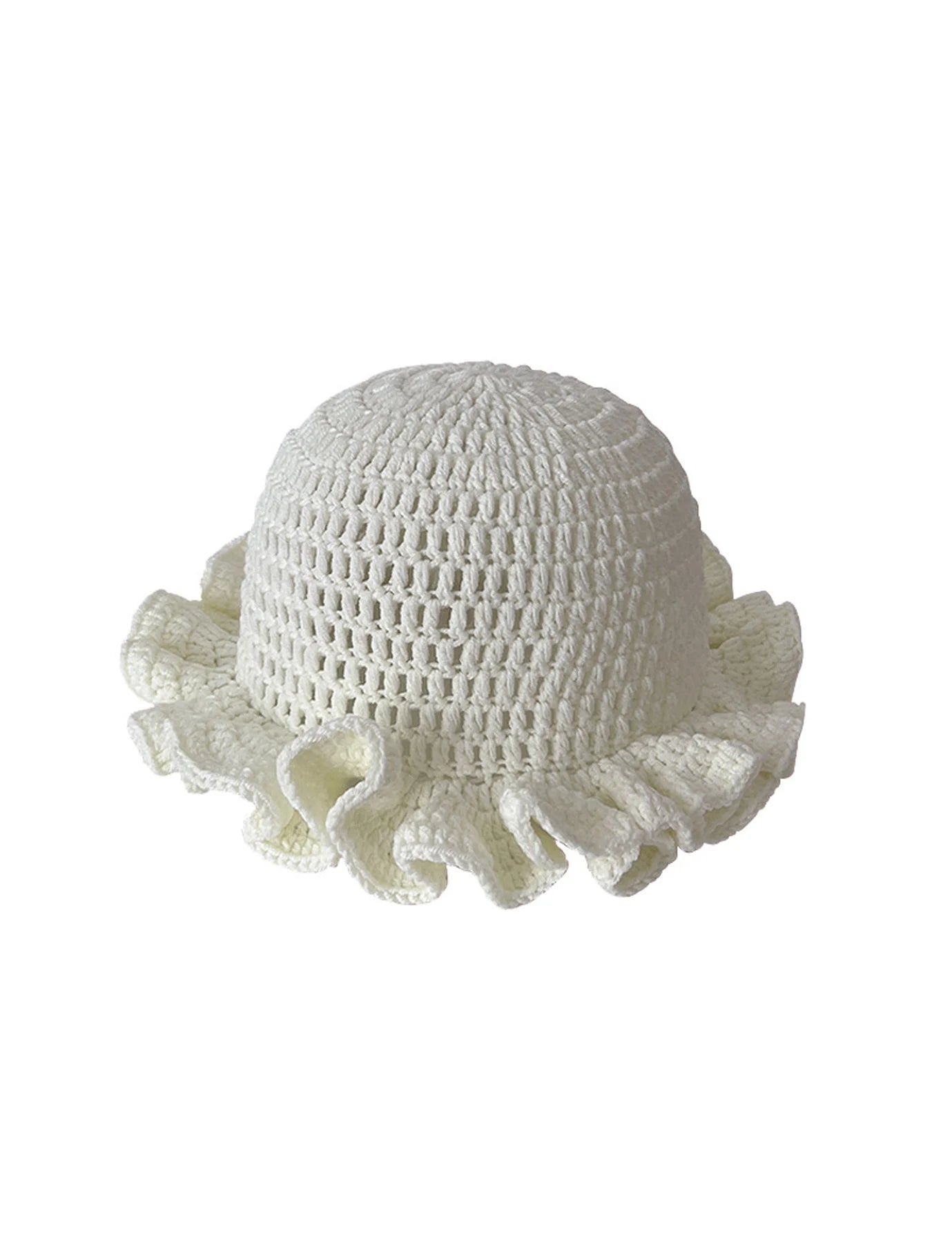 Chapeau Bob Tricoté Moelleux Femme - Bonnet Crochet Ajouré avec Volants Style Pêcheur pour Automne Hiver