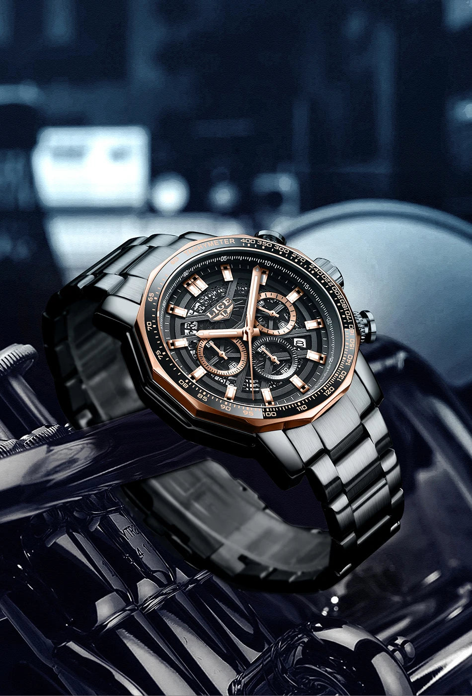 Montre Sport Homme LIGE Chronographe - Acier Inoxydable Waterproof Luxury