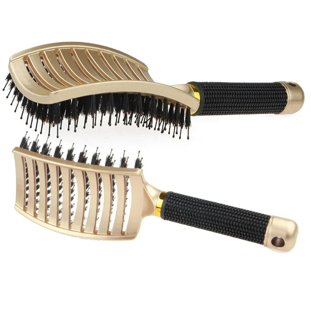 Brosse Cheveux Massage Cuir Chevelu - Poils Sanglier Nylon Femme Mouillés Bouclés Démêlage Salon Coiffure