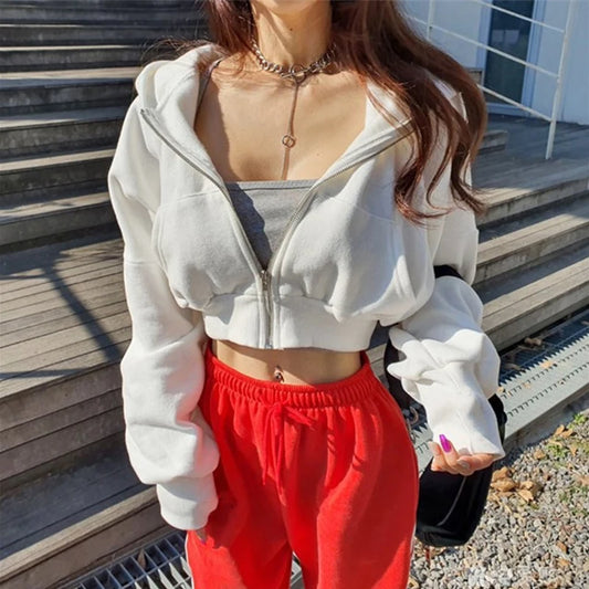 Sweat Court Zippé Femme Rétro - Style Harajuku Grunge Vintage