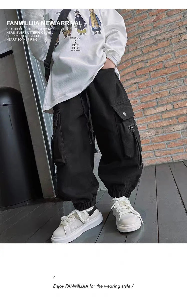 Pantalon cargo garçon streetwear - Style baggy décontracté