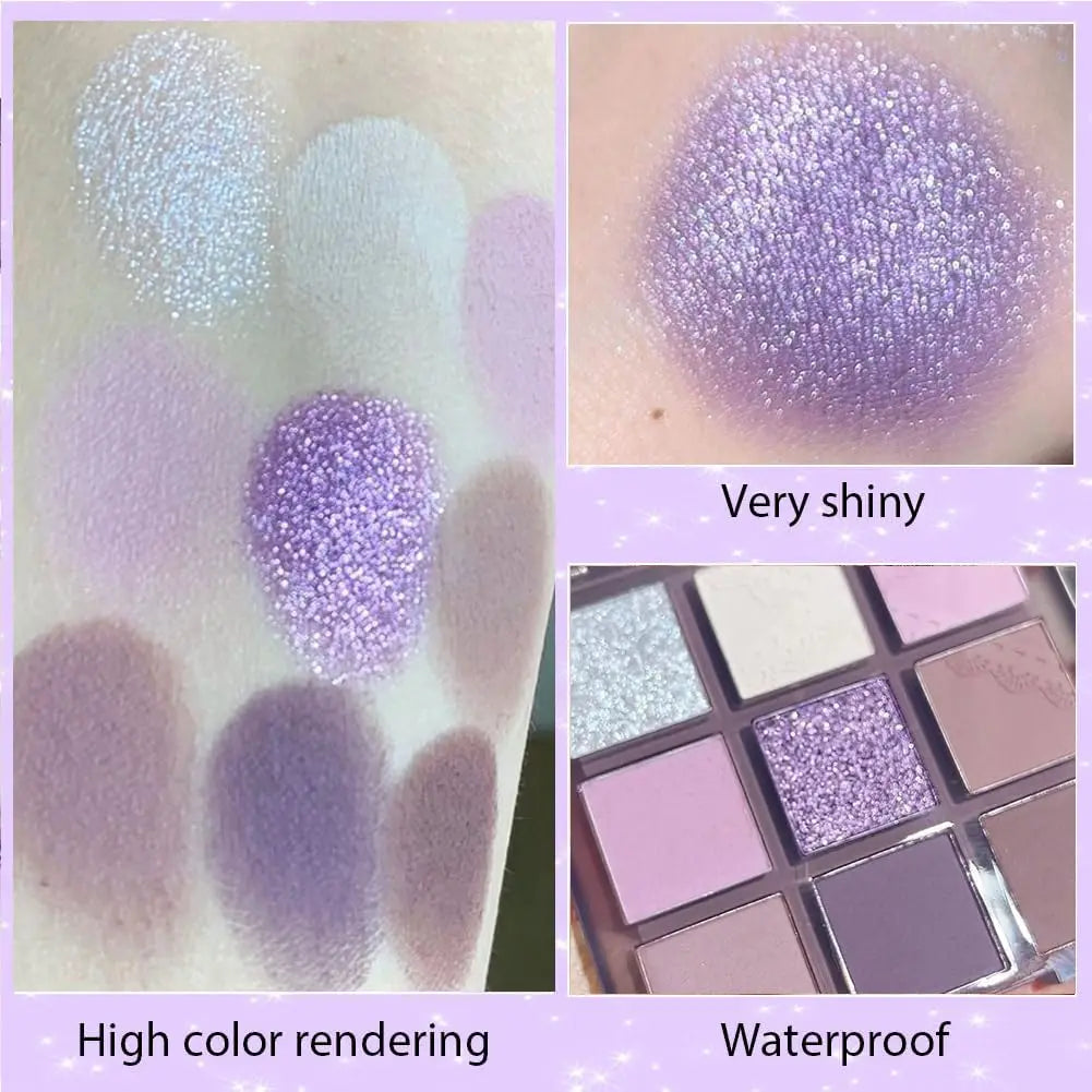 Palette Fard à Paupières Violet 9 Couleurs Haute Pigmentation Mat Shimmer Violet Marron Argent Neutrals Longue Tenue Smoky