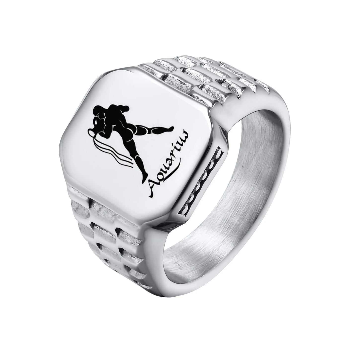 Bague Chevalière Zodiaque Acier Personnalisable - Homme Cadeau