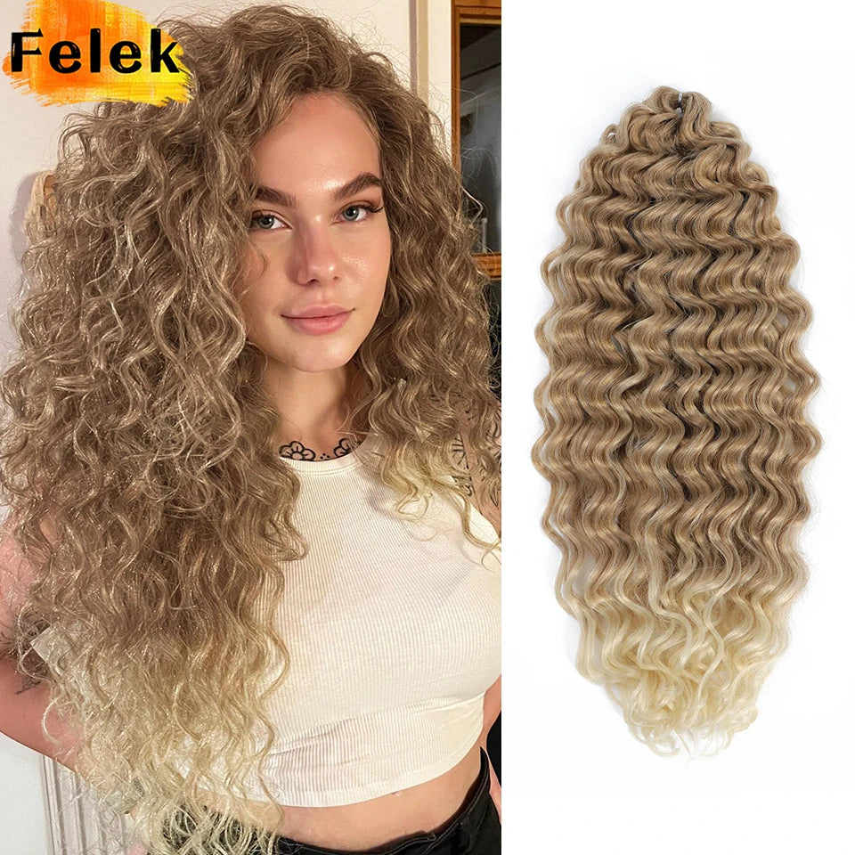 Extension Tresses Hawaii Curly Ocean Wave - Mèches Crochet Synthétiques Afro Bouclées Ombré Rose Water Wave