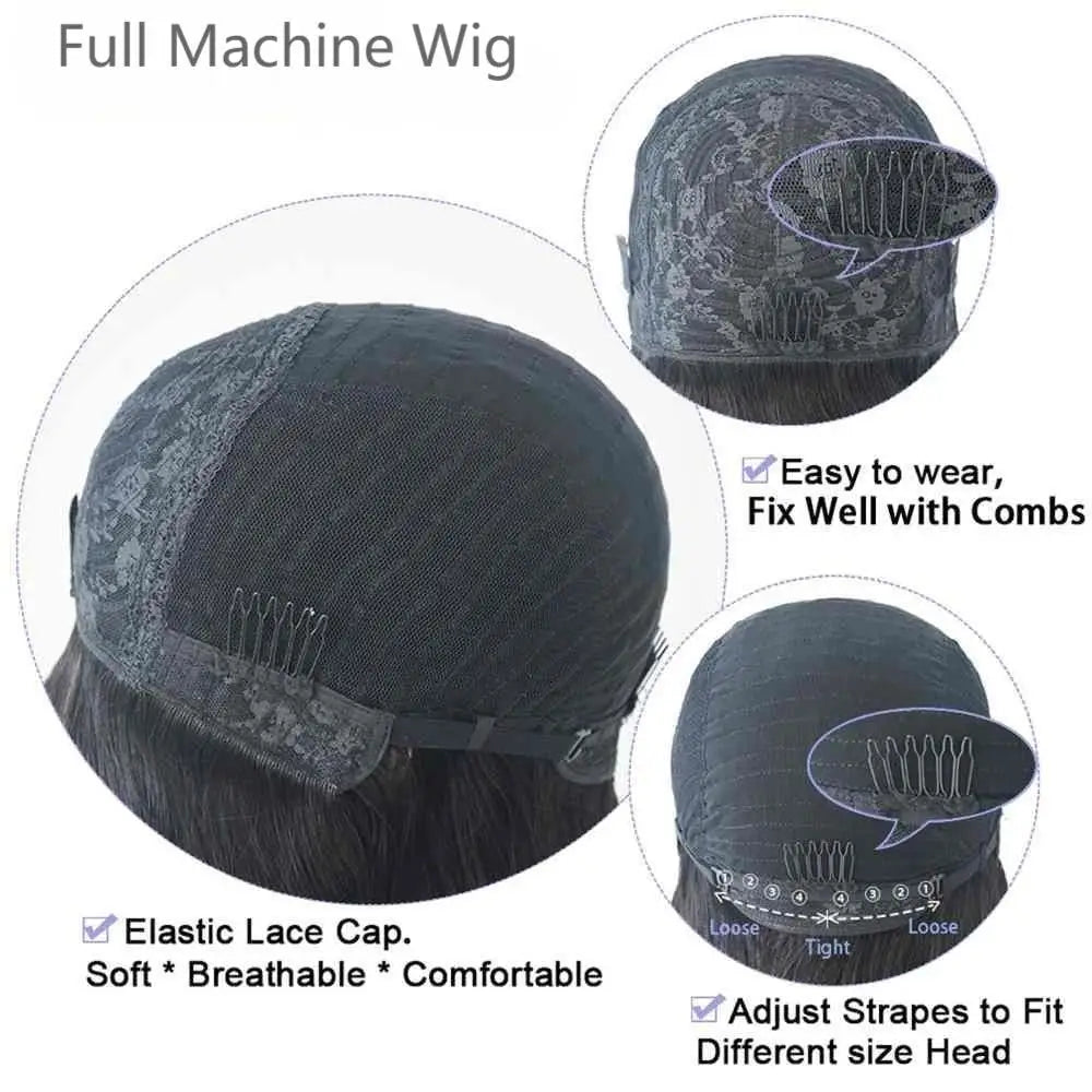 Perruque Bob Courte Pixie Lisse avec Frange - Cheveux Naturels Brésiliens Vierges Sans Lace