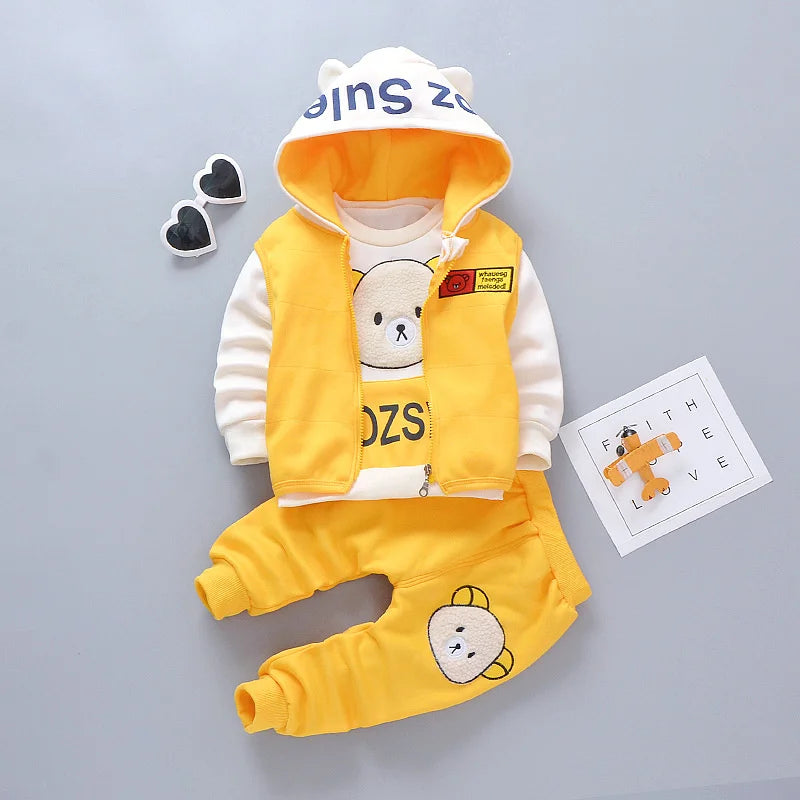 Ensemble 3 Pièces Bébé Automne Hiver - Gilet à Capuche + T-Shirt + Pantalon