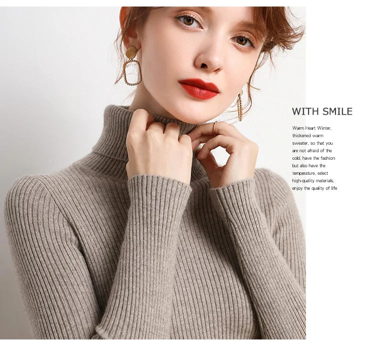 Pull Col Roulé Femme Automne Hiver 2024 - Cachemire Tricoté Doux Basique