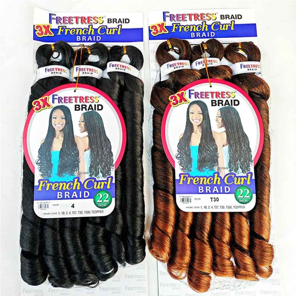 Extension Tresses French Curly 22 Pouces - Mèches Synthétiques Ondulées Loose Weave 3 Paquets