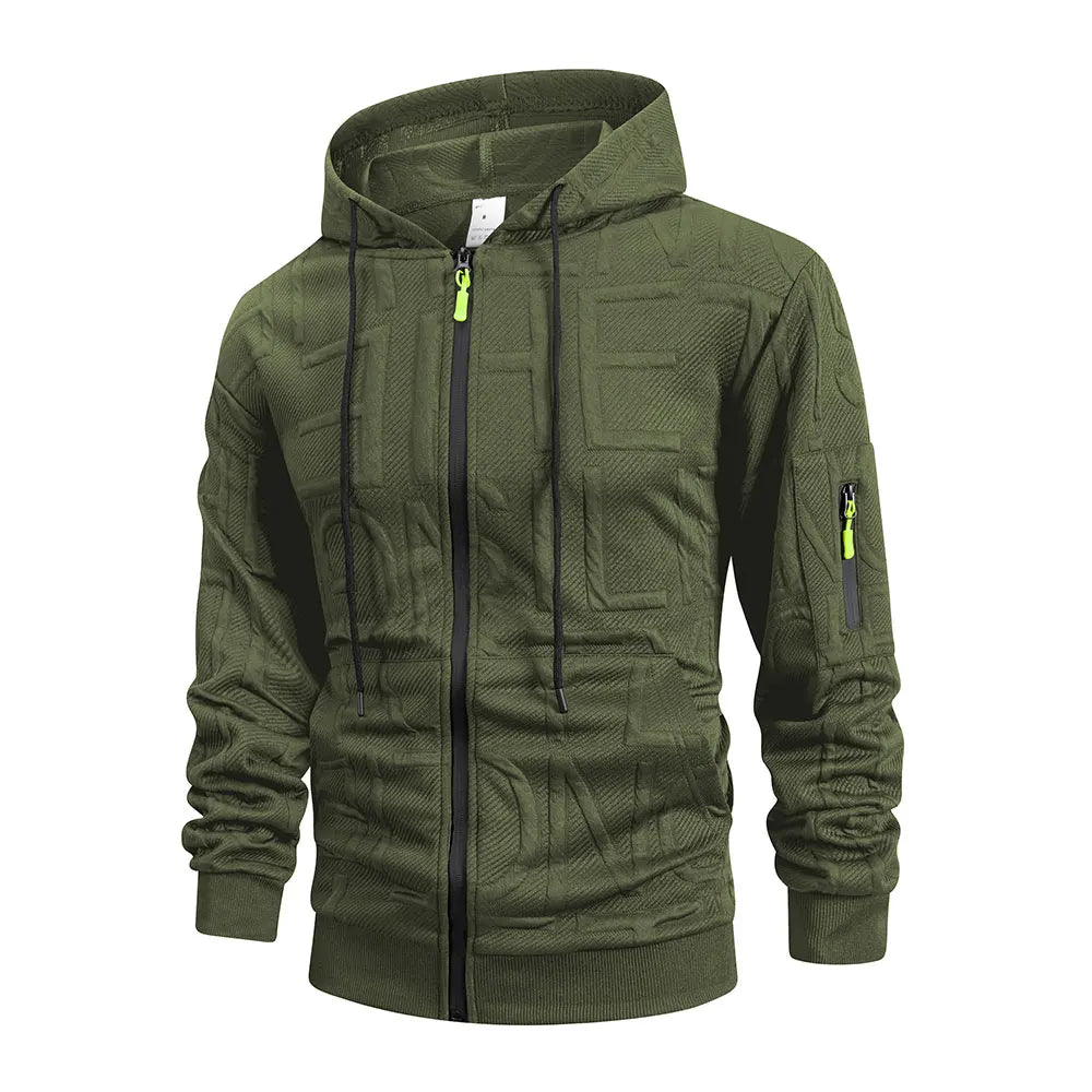 Veste Homme Jacquard Multi-Poches - Automne Sportwear Capuche Zip