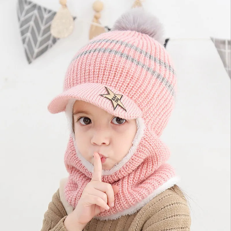 Cagoule Tricot Épais Enfant - Bonnet Hiver Chaud Oreilles Garçon Fille