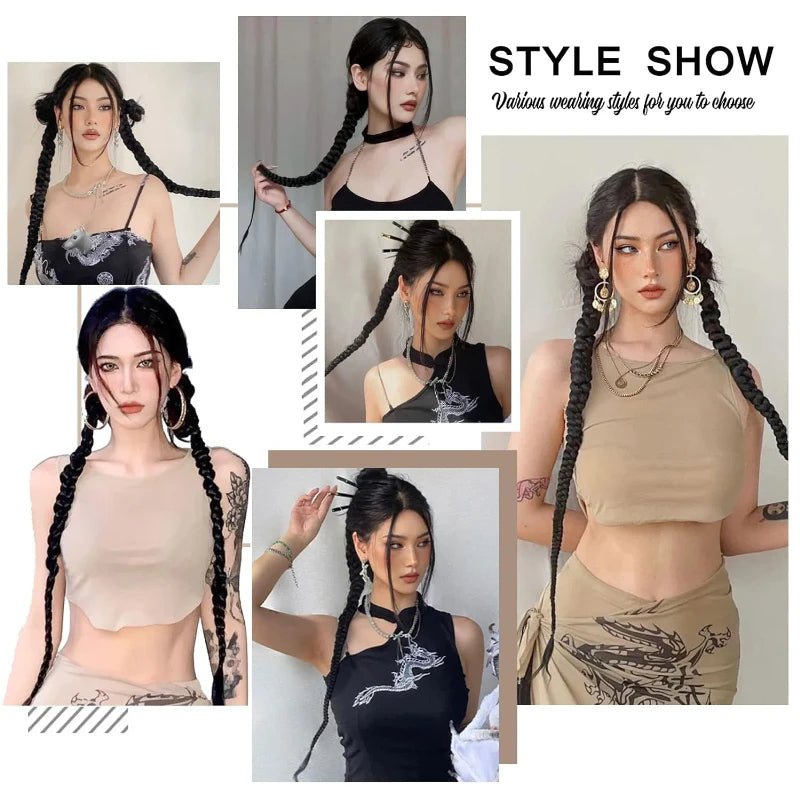 Extension Queue de Cheval Tressée Fashion - Mèches Twist avec Élastiques Personnalité Hot Girl Kink Braid Hip Hop