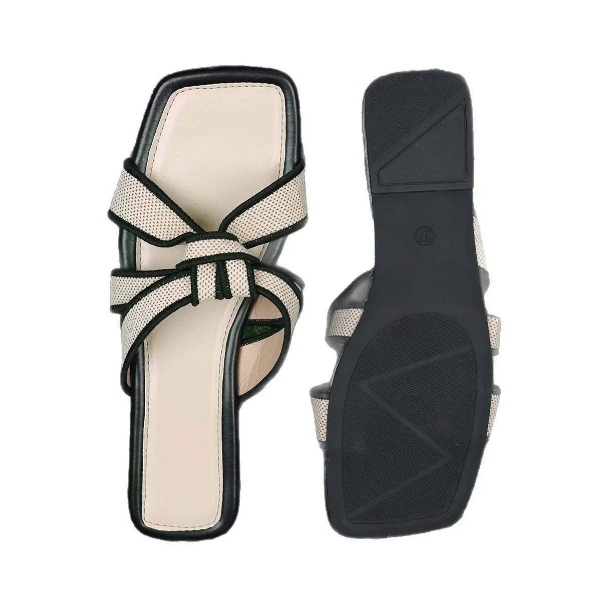 Sandales Femme Plates Été - Semi-Pantoufles Élégantes Semelle Caoutchouc