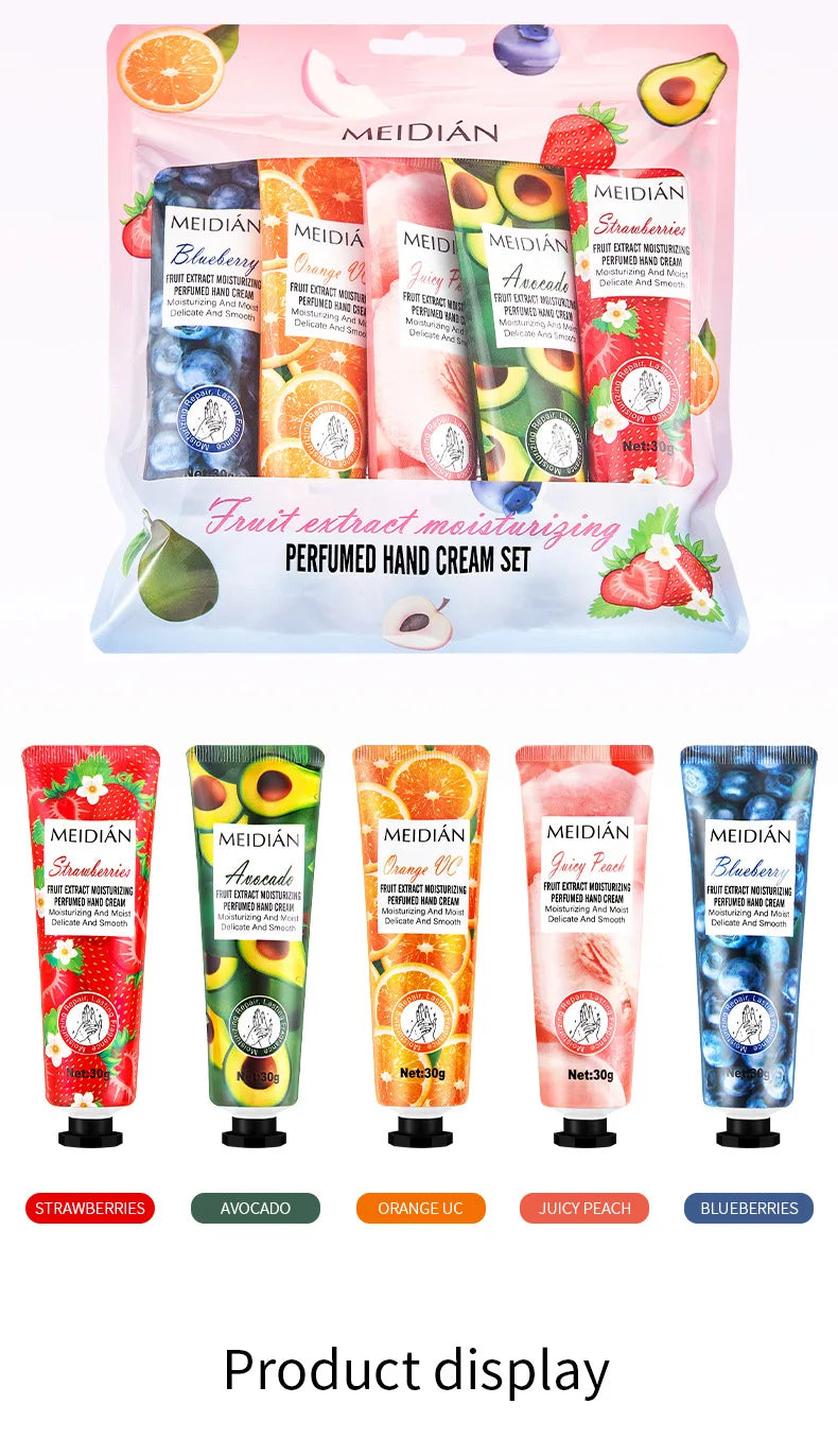Lot 5 Crèmes Mains Parfumées Fruits - Hydratantes Longue Tenue Fragrance Soin Masque Mains