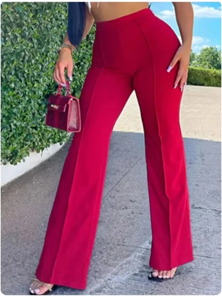 Pantalon Pattes d'Éléphant Bureau Femme - Slim Couleur Unie Printemps Classique