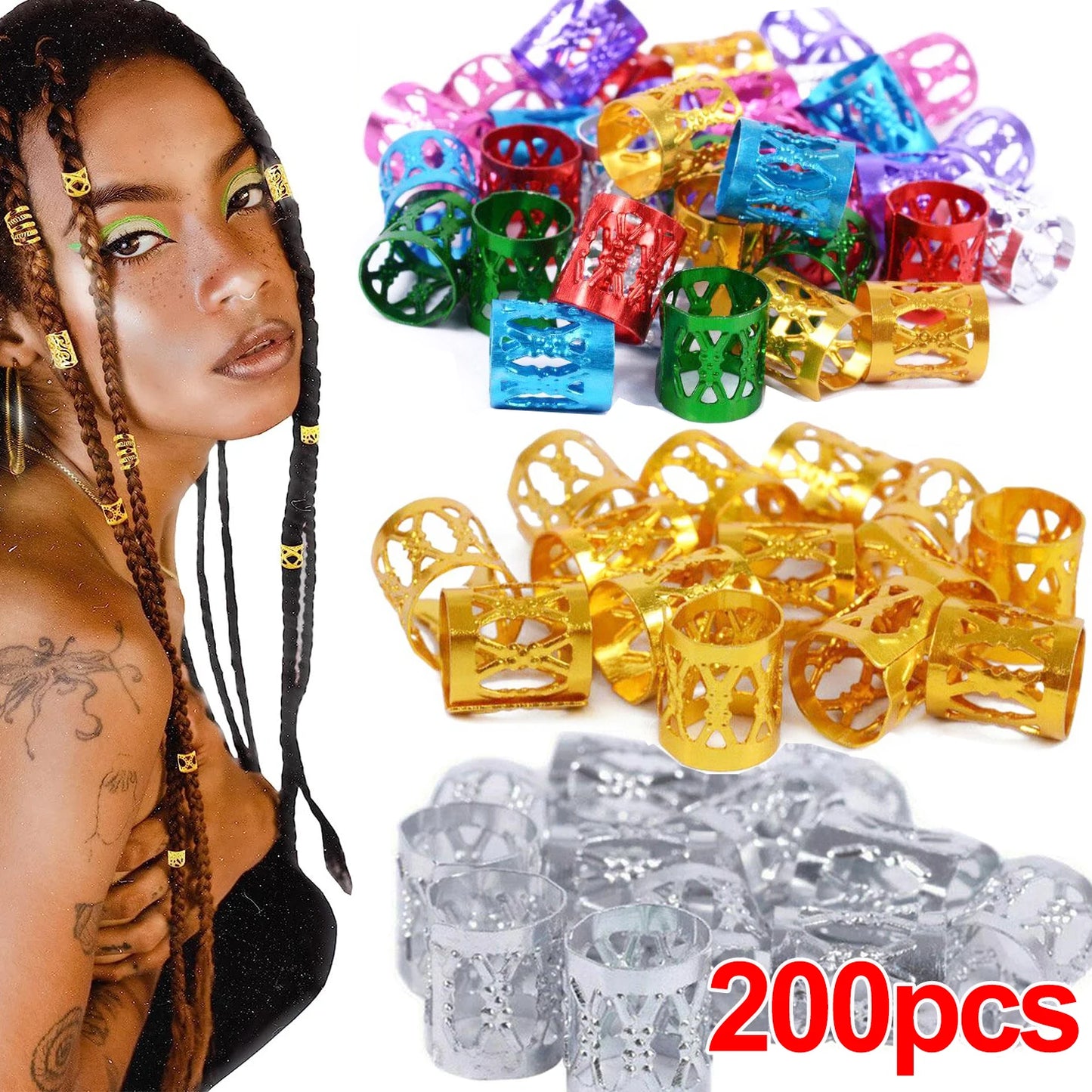 Anneaux Clips Dreadlocks Or Argent Multicolore - Perles Tresses Ajustables Bijoux Cheveux Ornements Accessoires Coiffure