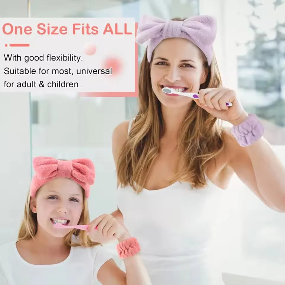 Lot 3pcs Bandeau Spa Serre-Tête Bracelet Lavage Visage - Microfibre Maquillage Serviette Cheveux Absorbant Poignet