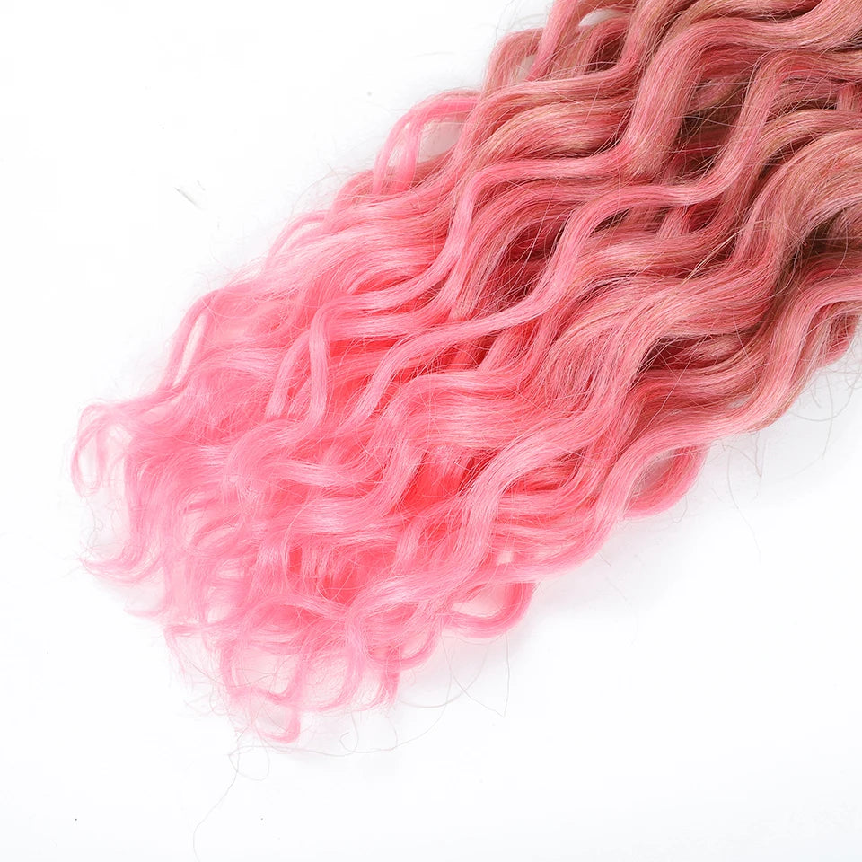 Extension Tresses Hawaii Curly Ocean Wave - Mèches Crochet Synthétiques Afro Bouclées Ombré Rose Water Wave