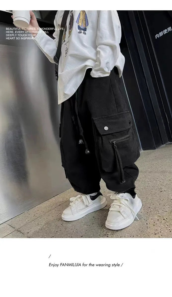 Pantalon cargo garçon streetwear - Style baggy décontracté