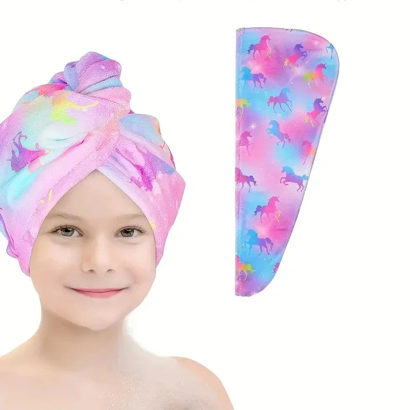 Serviette Cheveux Microfibre à Séchage Rapide - Bonnet Absorbant Imprimé Cartoon - Accessoire Salle de Bain