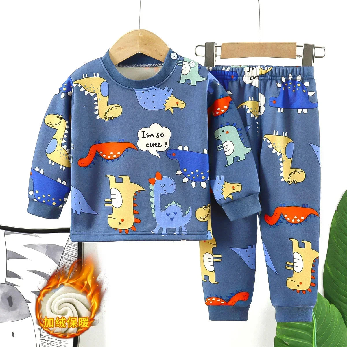Pyjama Enfant Cartoon Automne Hiver - Ensemble 2 Pièces Épais & Chaud Col Rond