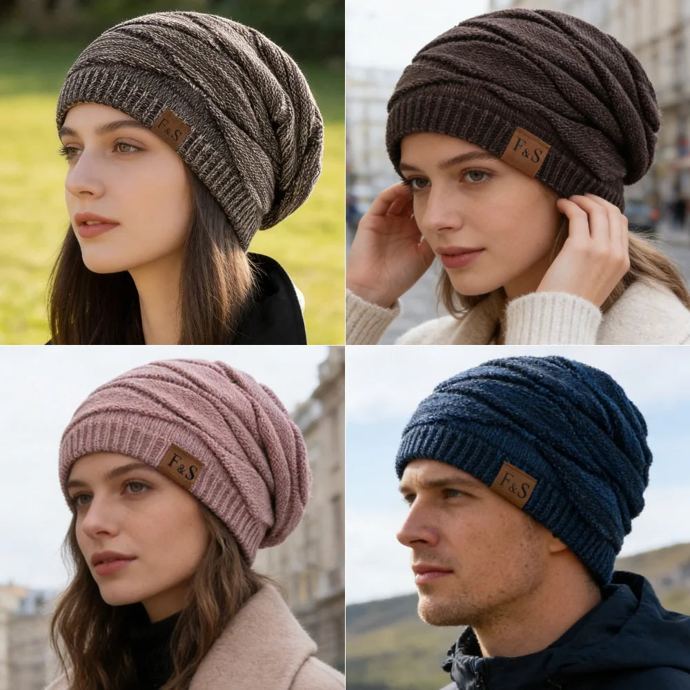Bonnet Hiver Mixte Slouchy Doublé Polaire - Tricot Chaud Casual Unisexe