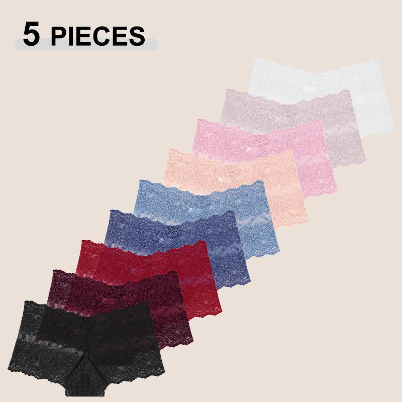 Lot de 5 Culottes Femme Dentelle Taille Haute - Shorty Sexy Transparent Motif Étoile