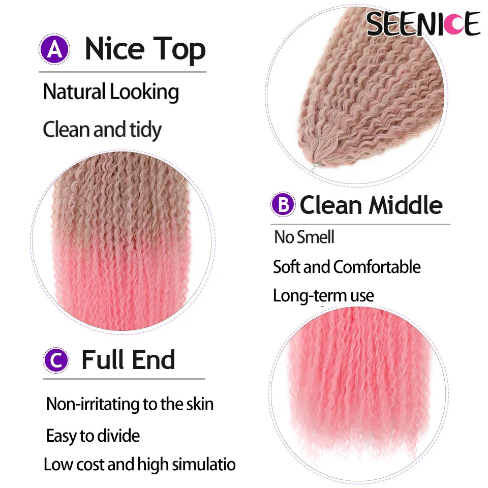 Extension Crochet Brazilian Braids Afro Curls - Mèches Tresses Synthétiques Kinky Curly Africaines Ombré Rose pour Femmes
