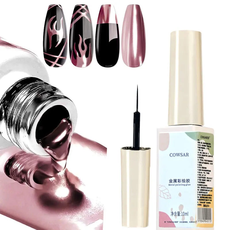 Gel Liner Métallique Miroir 5/7/8ml - Peinture Nail Art Super Brillant Argenté Or Rose Semi-Permanent UV