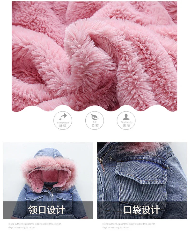 Veste en jean fille hiver - Denim avec capuche fourrée