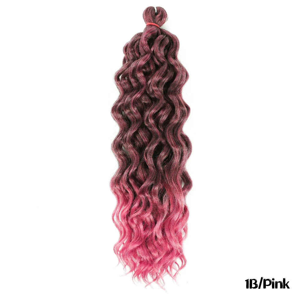 Extension Tresses Hawaii Curly Ocean Wave - Mèches Crochet Synthétiques Afro Bouclées Ombré Rose Water Wave
